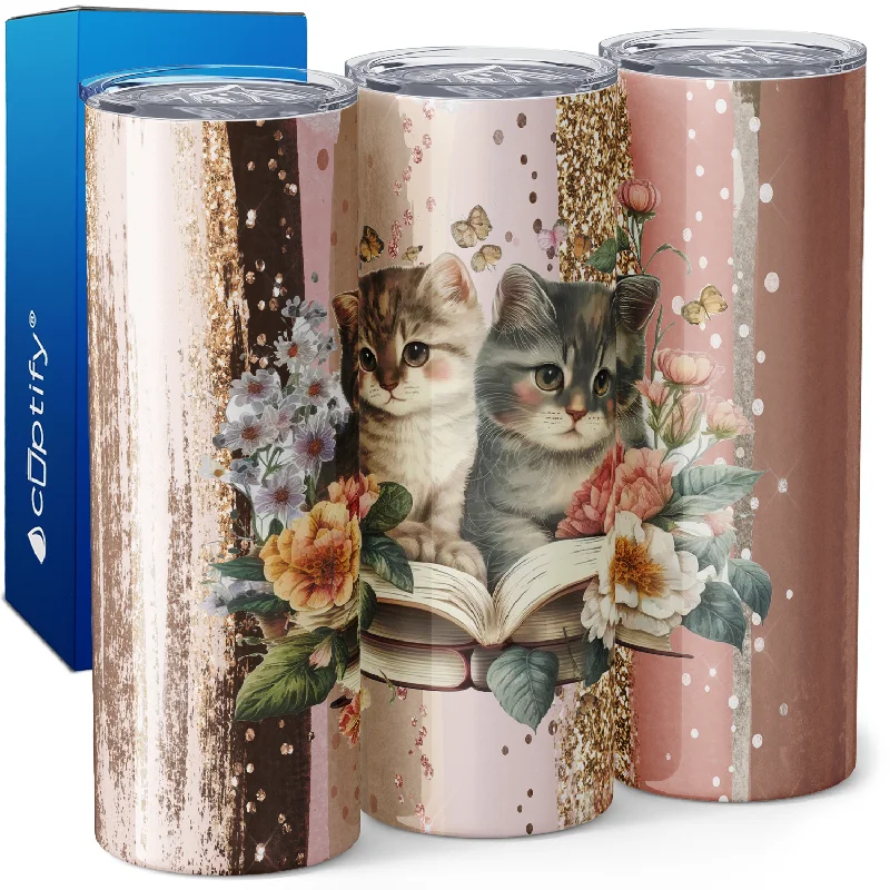 Designer double-wall espresso cups-Cute Cats with Book 20oz Skinny Tumbler