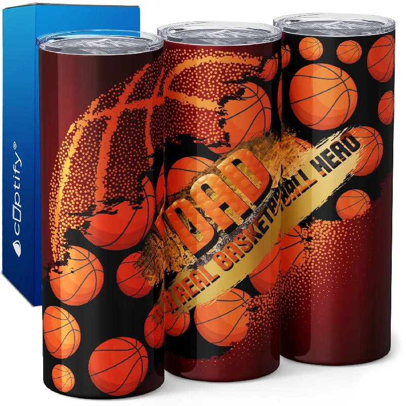 Luxury crystal cocktail glasses-Dad a Real Basketball Hero 20oz Skinny Tumbler