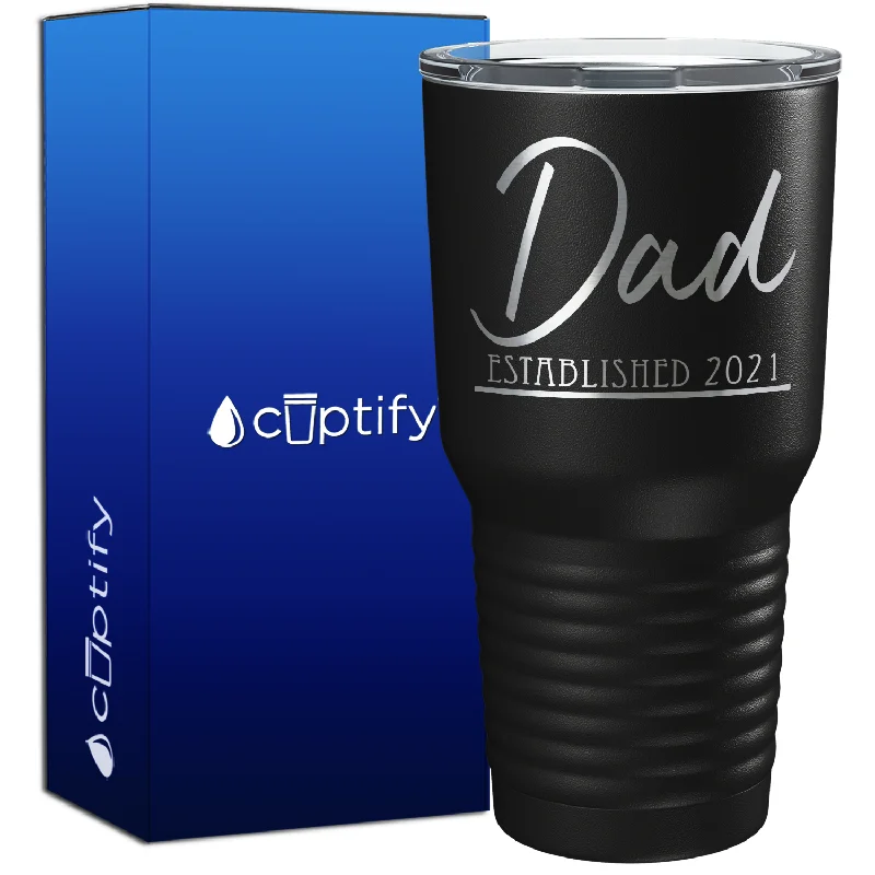 Luxury gold-rimmed coffee mugs-Dad Established 30oz New Baby Tumbler