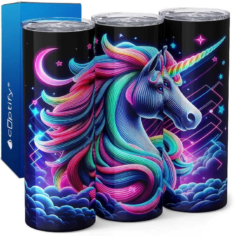 Elegant hand-painted mugs-Neon Retro Unicorn 20oz Skinny Tumbler