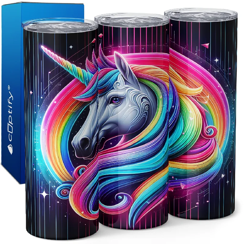 Affordable bamboo coffee mugs-Neon Unicorn 20oz Skinny Tumbler