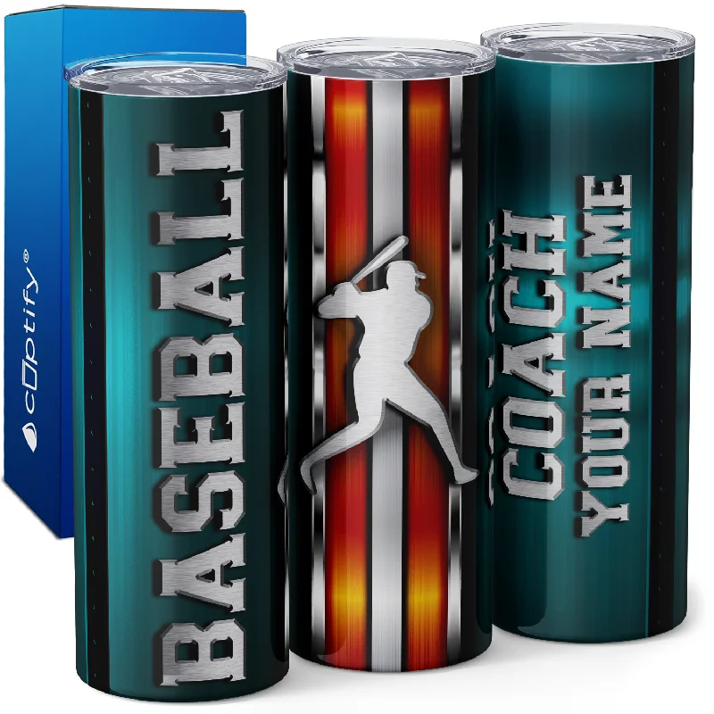 Chic pastel tumblers with lids-Personalized Baseball Coach Stripes 20oz Skinny Tumbler