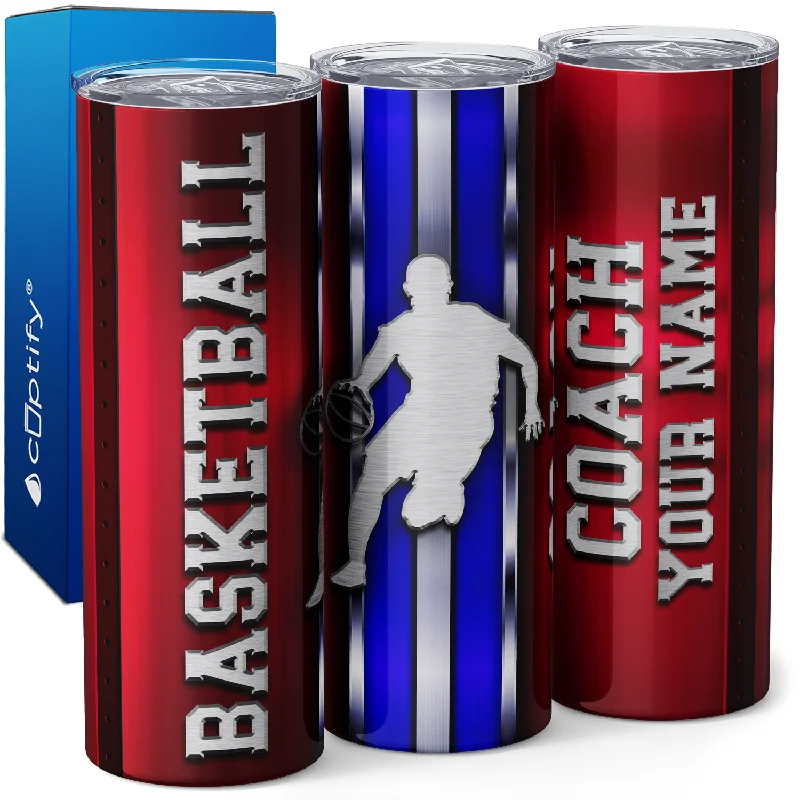 Elegant hand-blown glass cups-Personalized Basketball Coach Stripes 20oz Skinny Tumbler