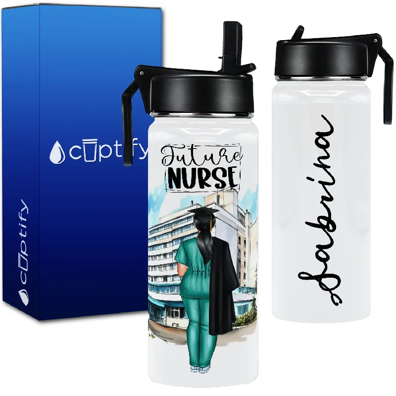 Durable travel mugs with lids-Personalized Future Nurse 18oz Water Bottle