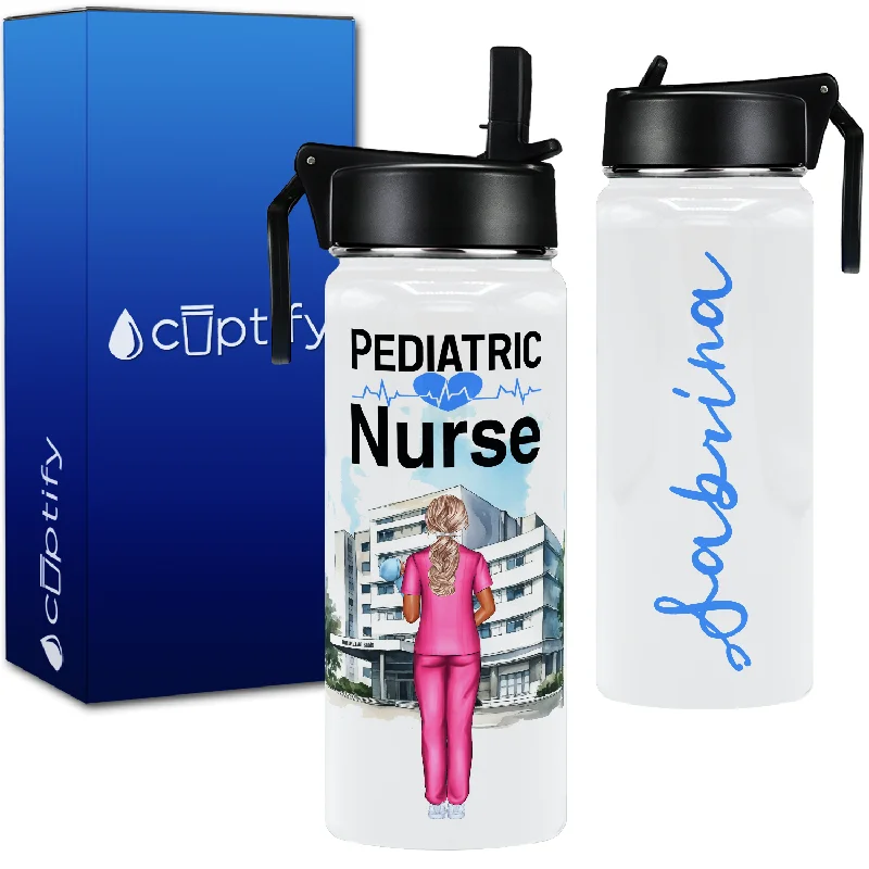 Luxury crystal wine glasses-Personalized Pediatric Nurse 18oz Water Bottle