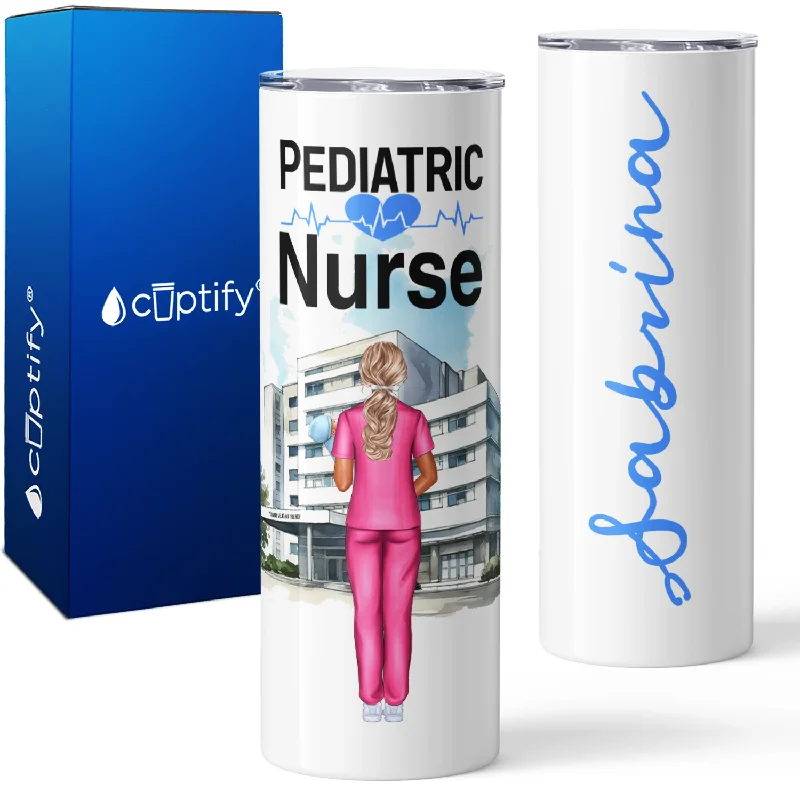 Designer porcelain espresso cups-Personalized Pediatric Nurse 20oz Skinny Tumbler