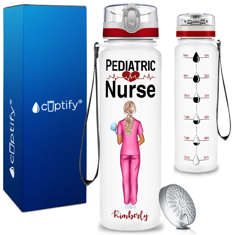 Vintage-inspired whiskey tumblers-Personalized Pediatric Nurse 32oz Motivational Tritan Tracking Water Bottle