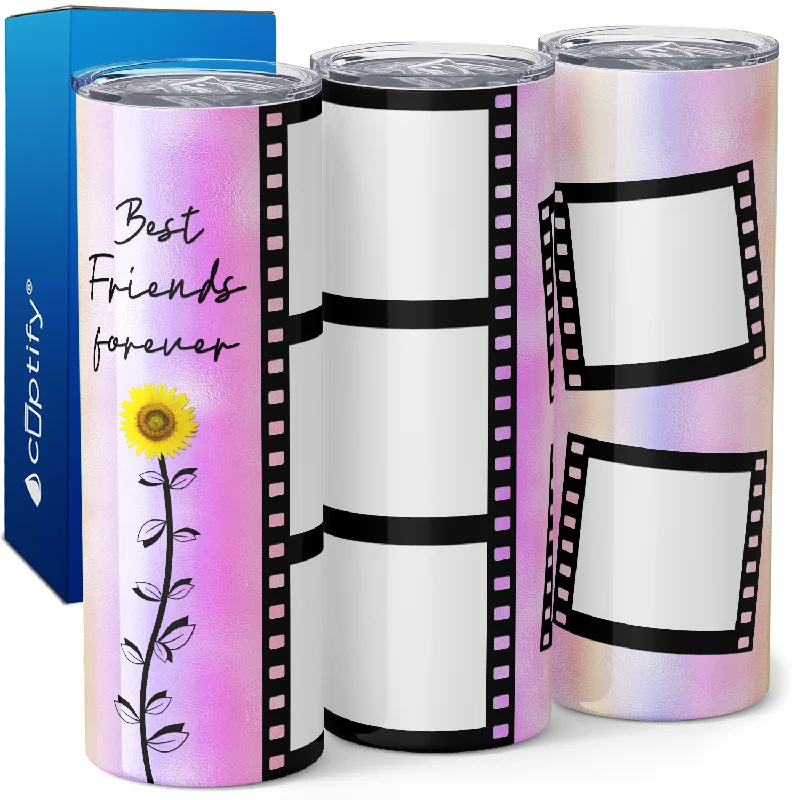 Stylish clear glass coffee cups-Personalized Photo Film Strip Best Friends Forever with Sunflower 20oz Skinny Tumbler