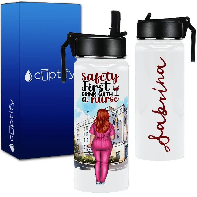 Trendy reusable coffee cups-Personalized Safety First, Drink With a Nurse 18oz Water Bottle