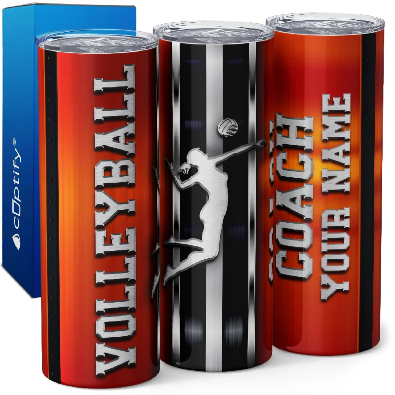 Affordable insulated espresso cups-Personalized Volleyball Coach Stripes 20oz Skinny Tumbler