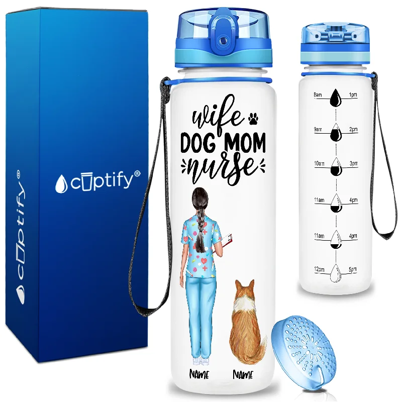 Affordable insulated camping cups-Personalized Wife Dog Mom Nurse with Coffee 32oz Motivational Tritan Tracking Water Bottle