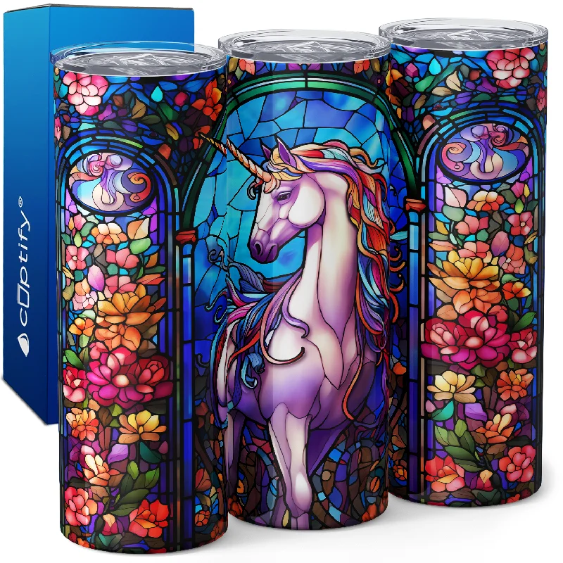 Cute animal print tumblers-Pink Unicorn Stained Glass 20oz Skinny Tumbler