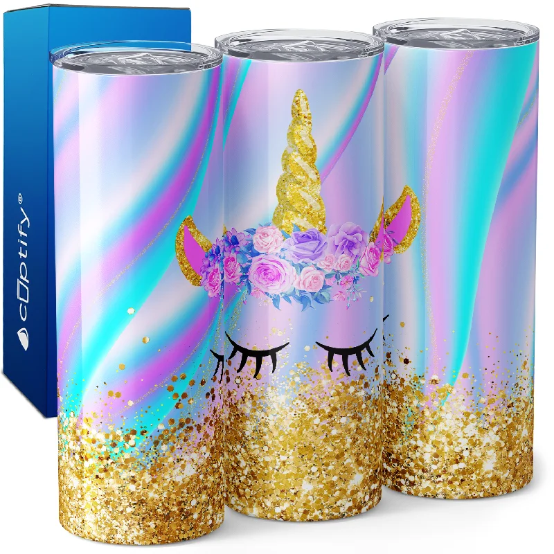 Affordable insulated espresso cups-Unicorn Face Flower Crown 20oz Skinny Tumbler