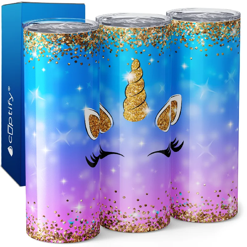 Luxury crystal cocktail glasses-Unicorn Face Gold 20oz Skinny Tumbler