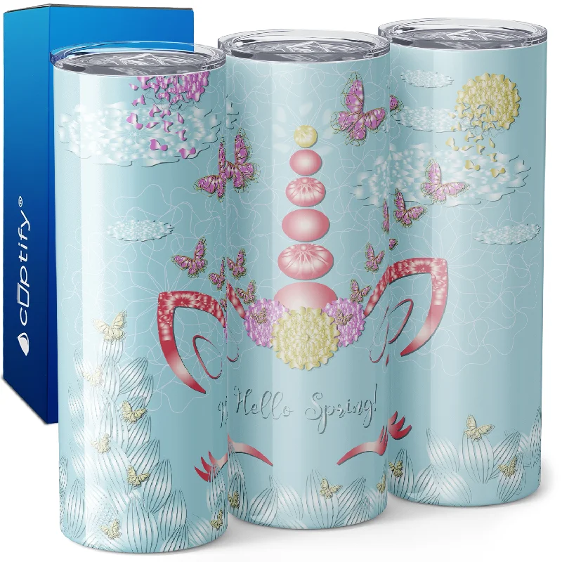 Designer espresso mugs under 20-Unicorn Face Hello Spring 20oz Skinny Tumbler