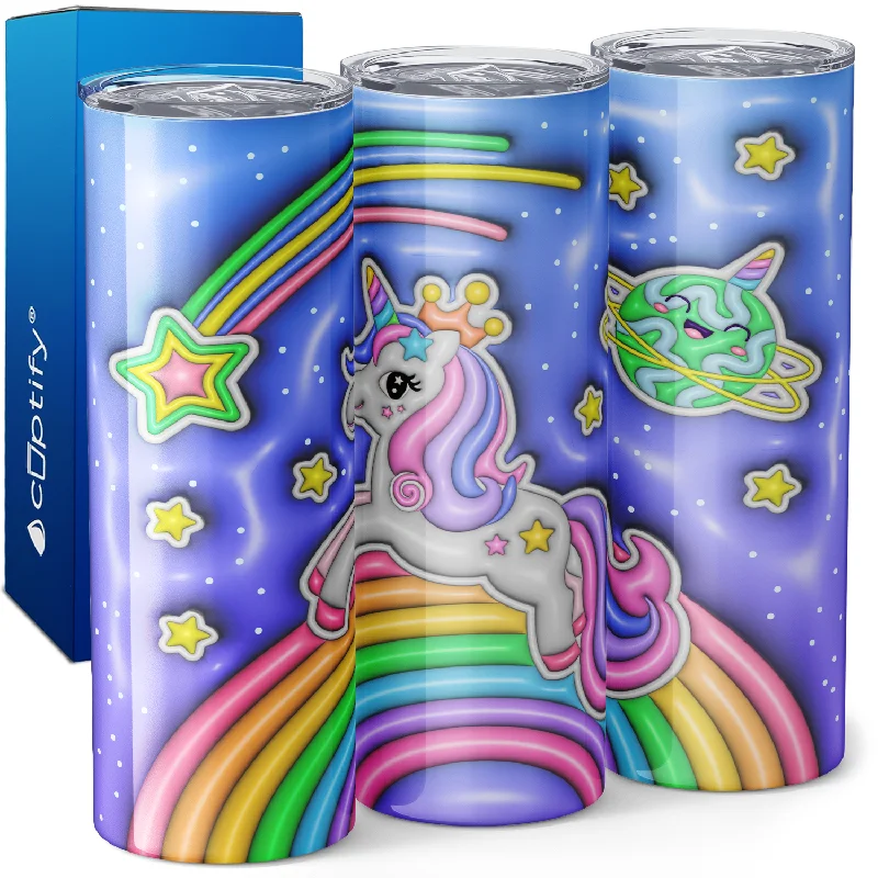 Vintage glassware for cocktails-Unicorn Flying on Rainbow Inflated Balloon 20oz Skinny Tumbler