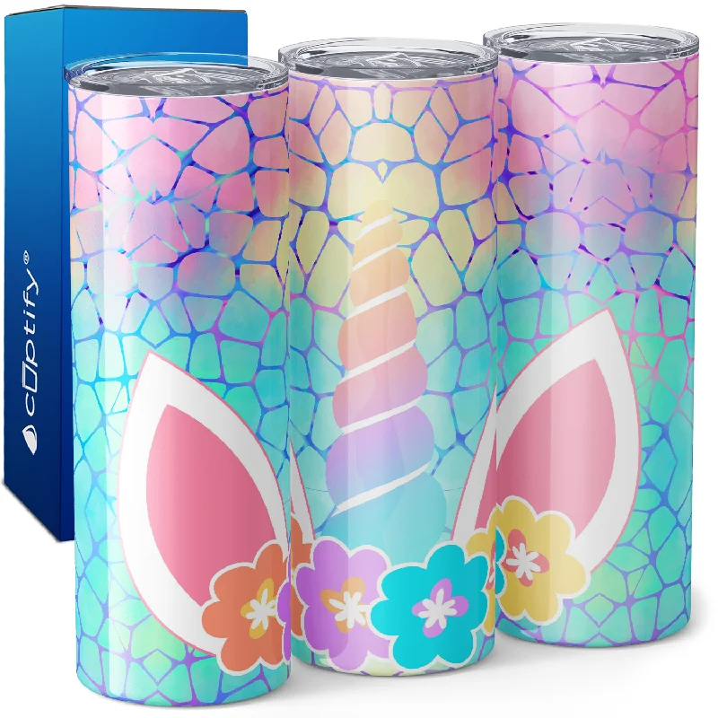 Trendy ombre ceramic mugs-Unicorn Horn and Flowers 20oz Skinny Tumbler