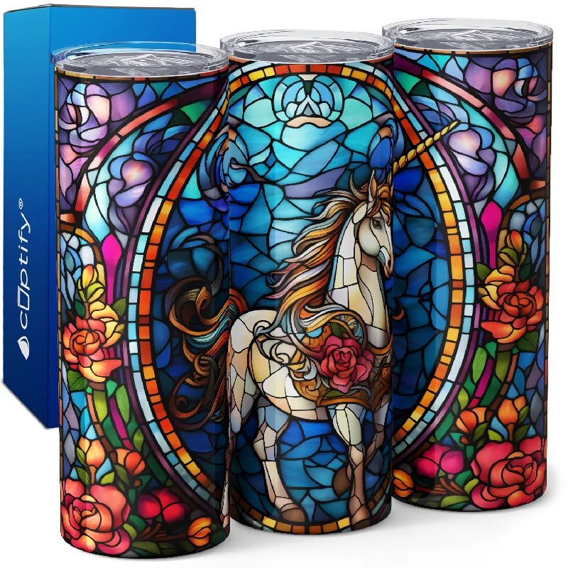 Affordable insulated water cups-Unicorn Stained Glass 20oz Skinny Tumbler