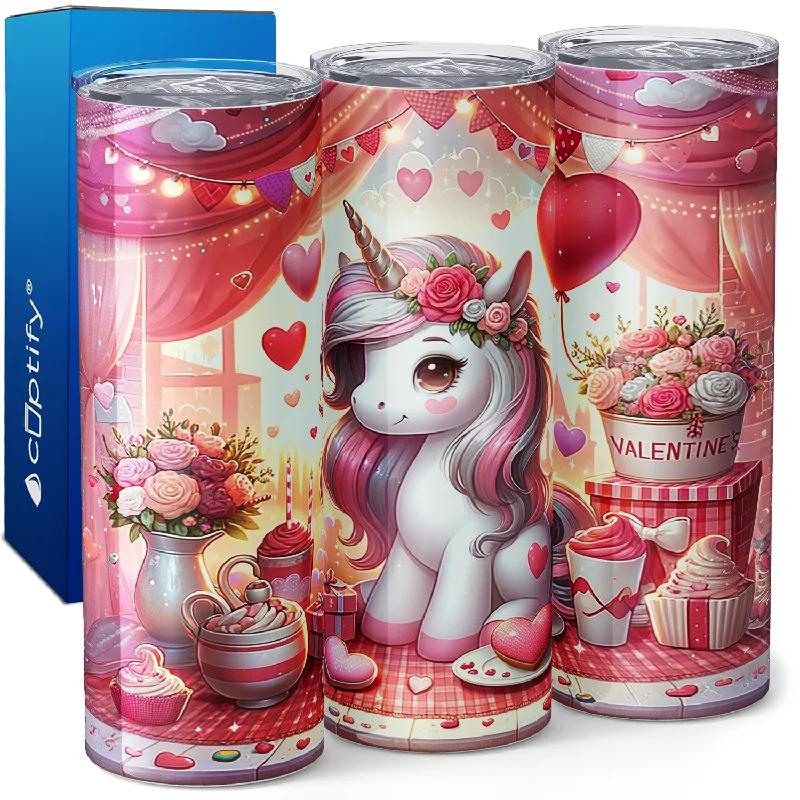 Trendy oversized travel cups-Unicorn Valentine 20oz Skinny Tumbler