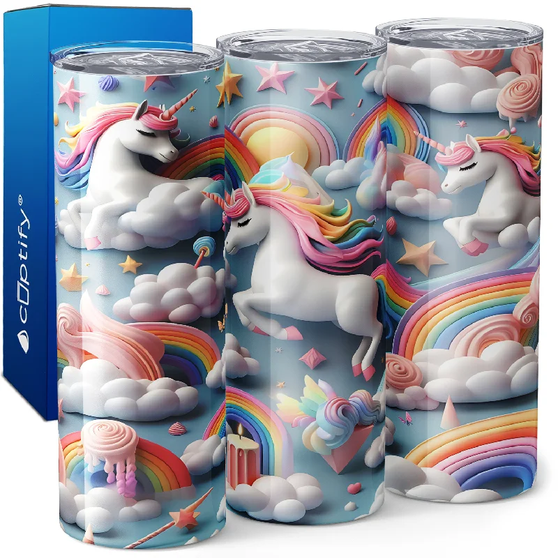 Vintage-inspired ceramic mugs-Unicorns and Rainbows 3D 20oz Skinny Tumbler