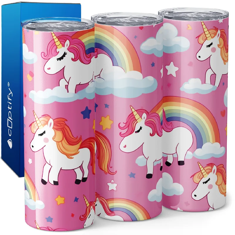 Designer ceramic latte cups-Unicorns and Rainbows on Pink 20oz Skinny Tumbler