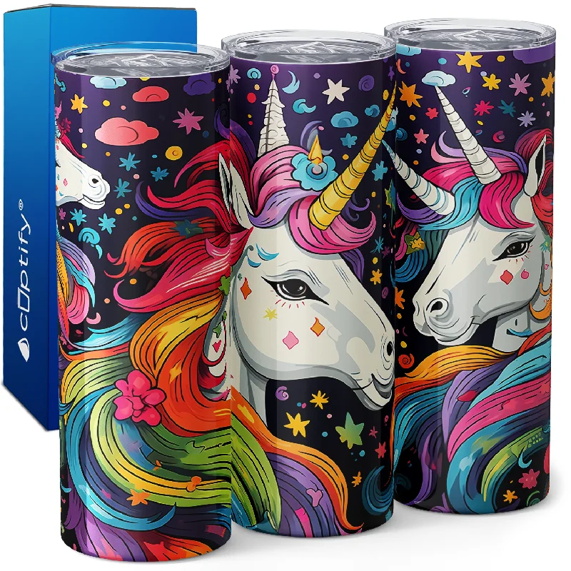 Soft bamboo travel tumblers-Unicorns Rainbow Hair 20oz Skinny Tumbler