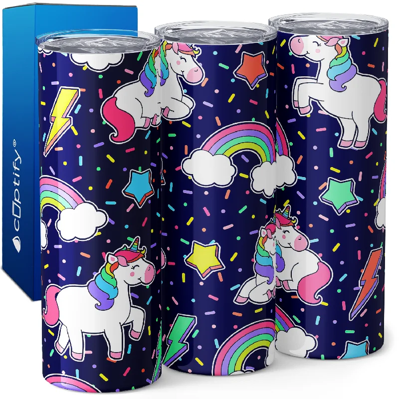 Affordable insulated camping cups-Unicorns Rainbows and Stars on Sprinkles 20oz Skinny Tumbler